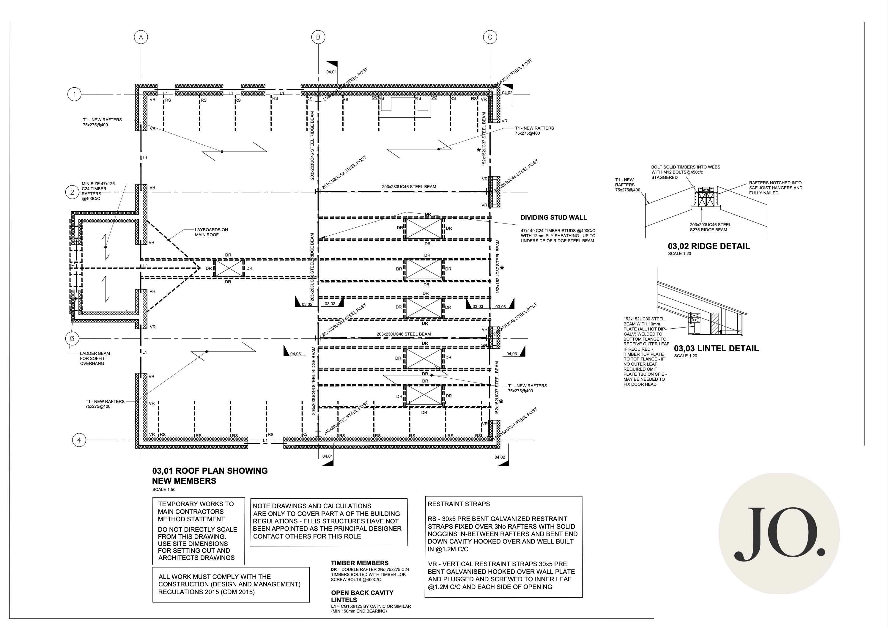 Structural drawing — roof plan showing new members