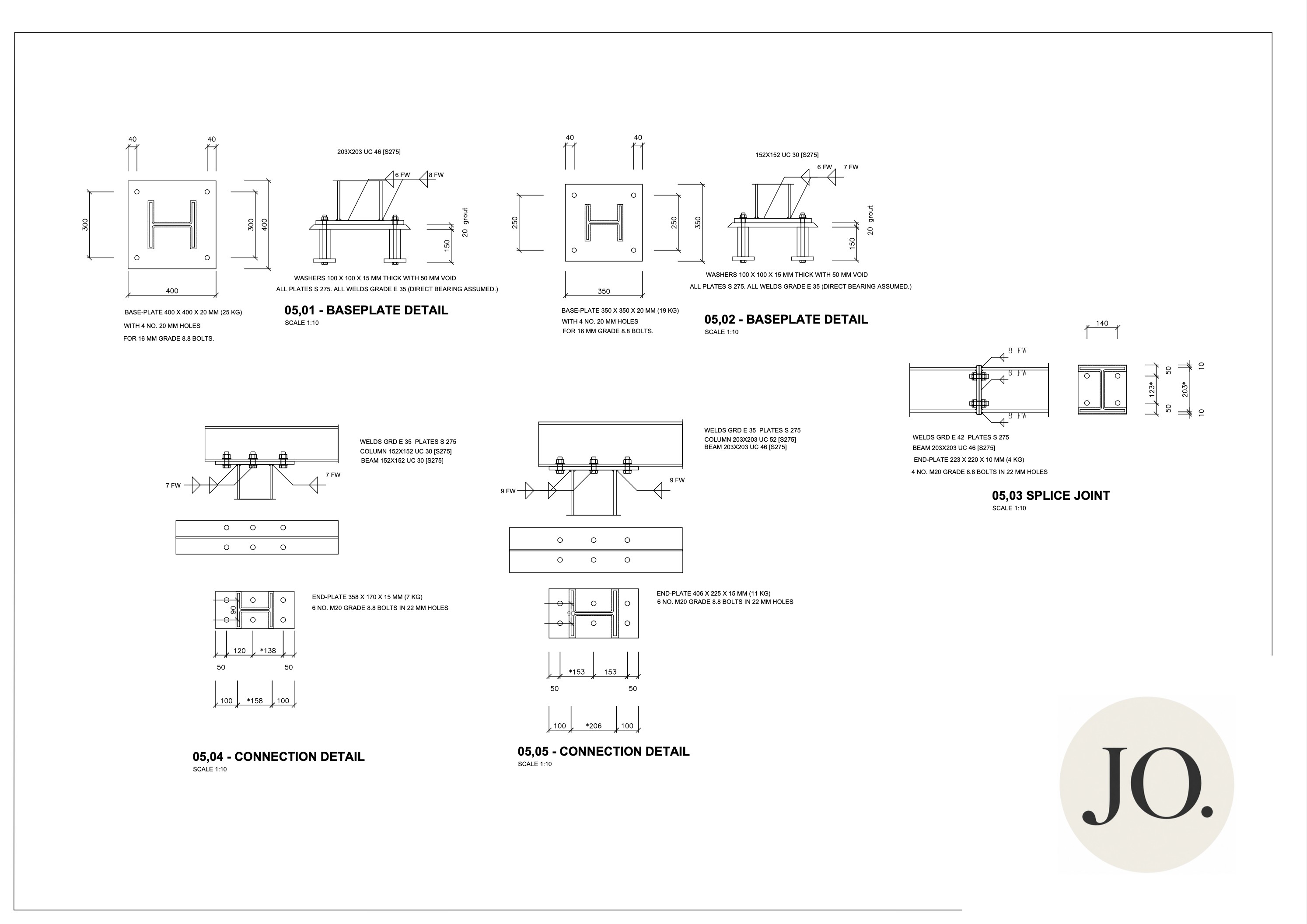 Structural drawing — baseplate and connection details
