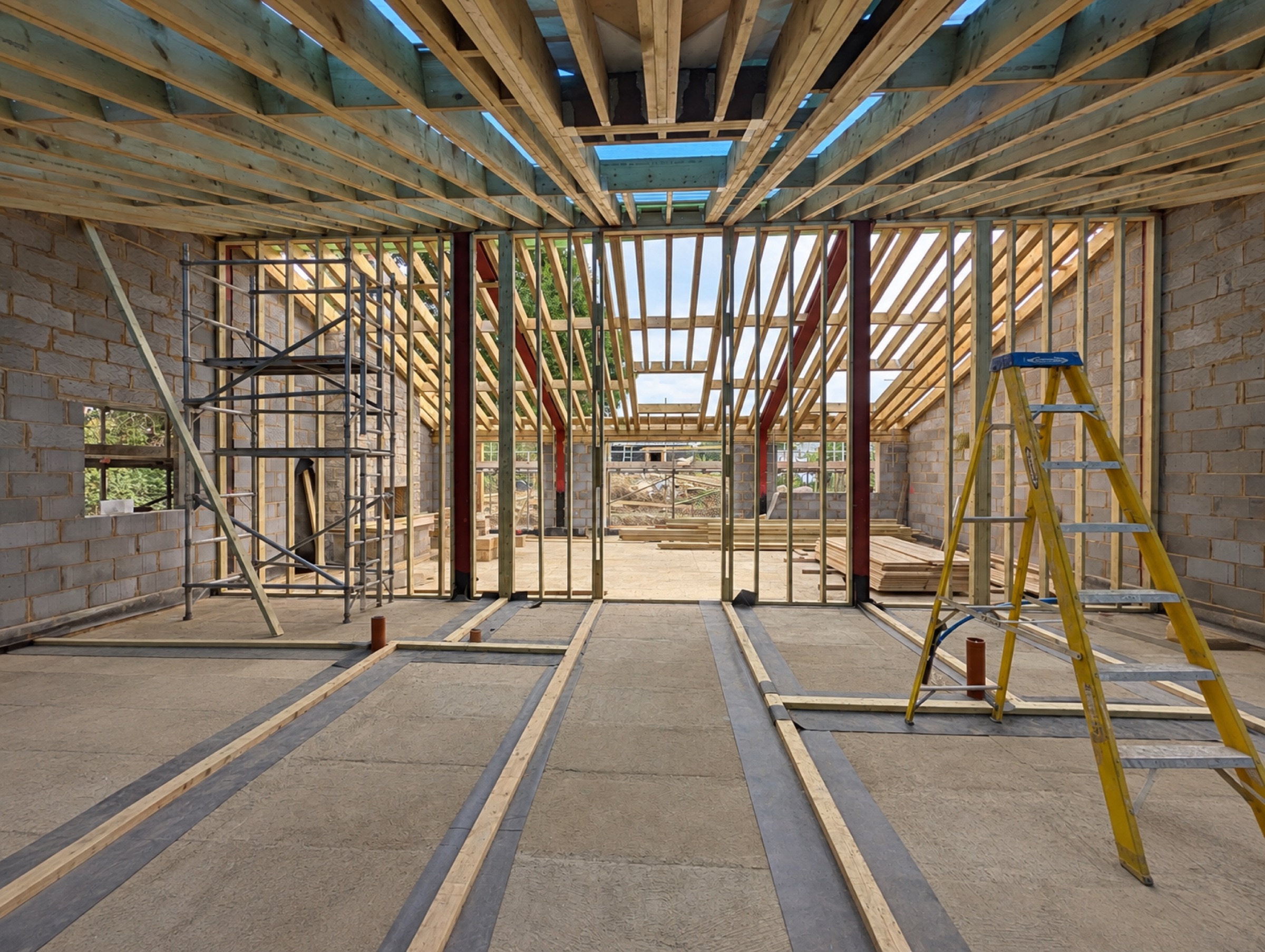 New Build, Warninglid — steel and timber frame during construction